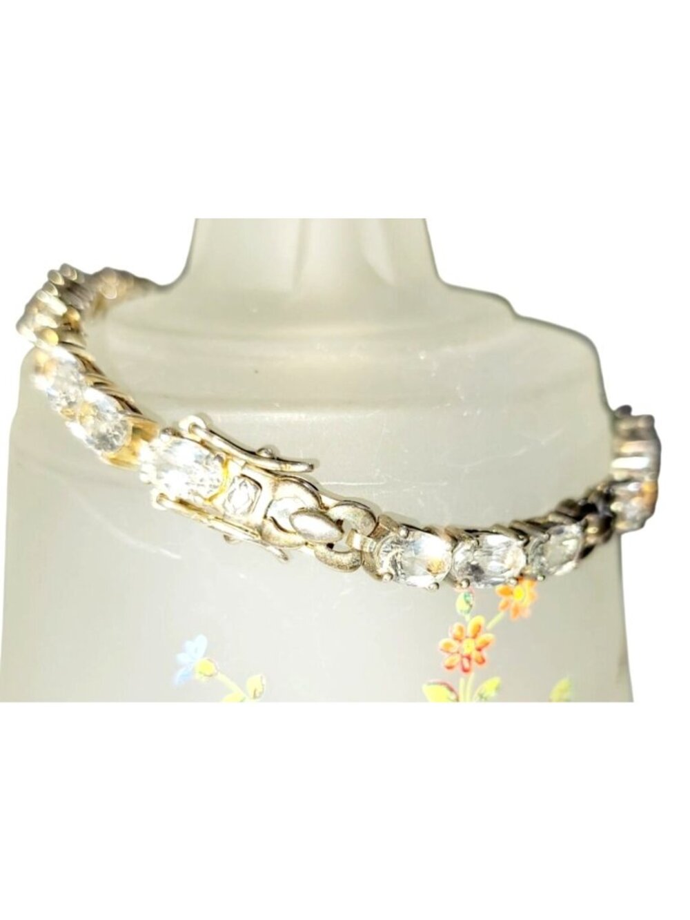 Vintage Oval CZ Diamonds Gold Over Sterling Silver Tennis Bracelet 8" Gold Tone - Picture 4 of 11